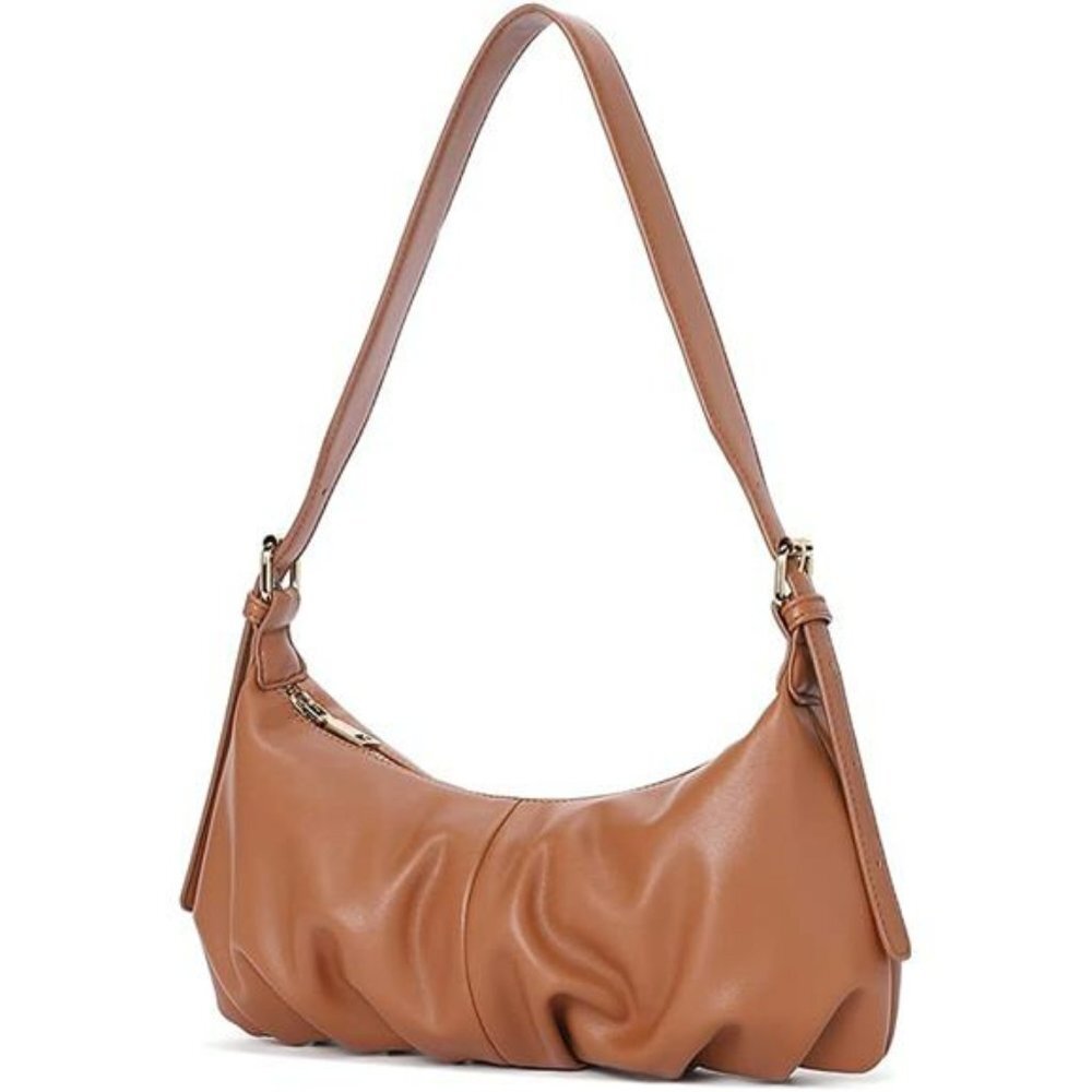 Small Hobo Dumpling Shoulder Bag Soft Leather Clutch Purse with Adjustable Strap